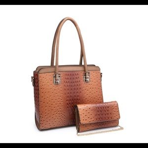 Ostrich - Croc Satchel with Clutch/Crossbody